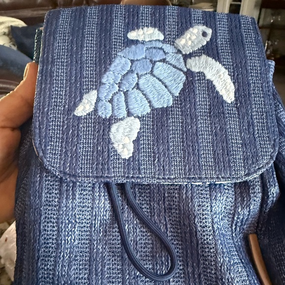 Vera Bradley straw mini backpack, Regatta Turtle Blue, new with tags - Picture 1 of 5
